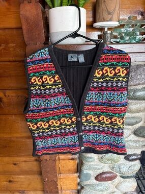 Vintage Knit Sweater Vest Cardigan 90s button up Liz Wear Fair Isle Top - Shirt